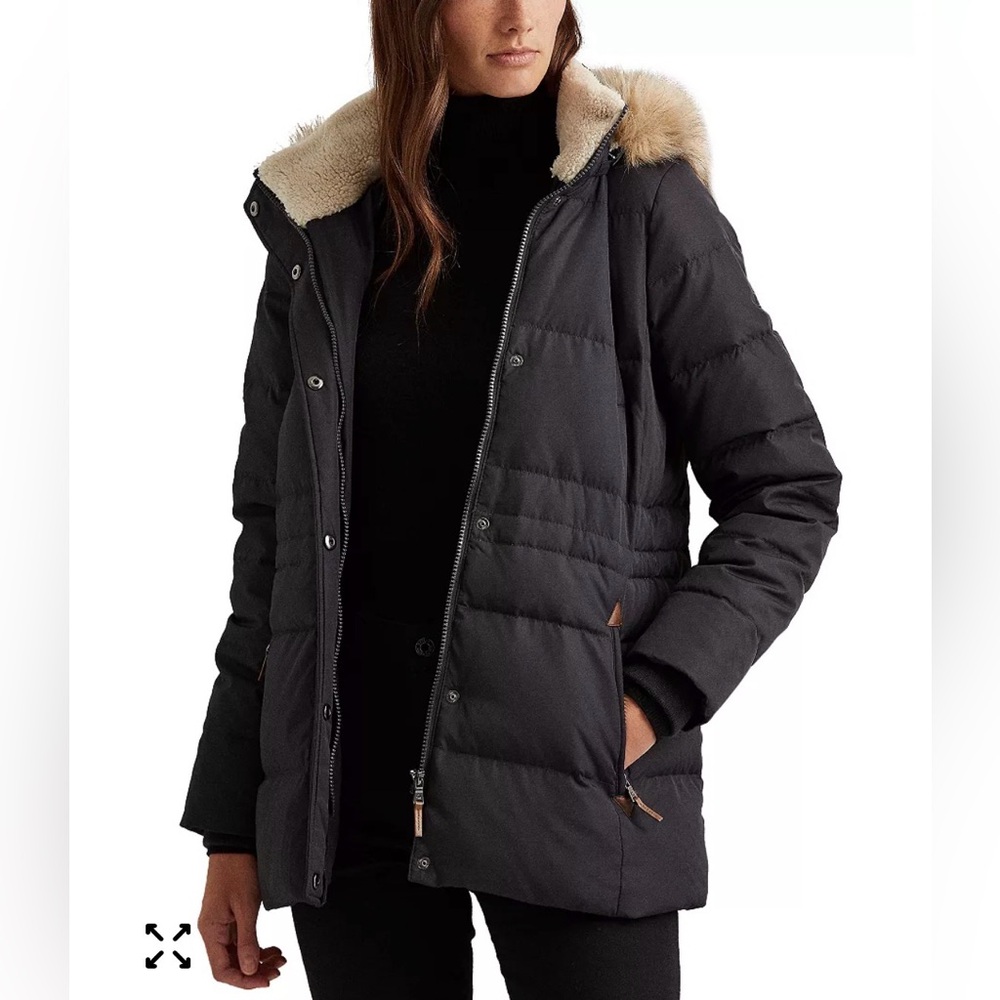 Lauren Ralph Lauren Black Label Navy Down Puffer Coat Removable Faux Fur Hood XL
